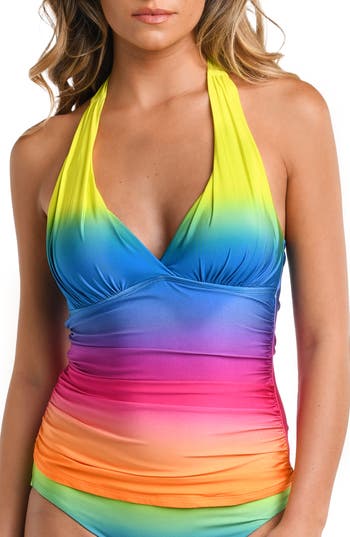 LA BLANCA LA BLANCA OMBRÉ HALTER TANKINI BIKINI TOP 