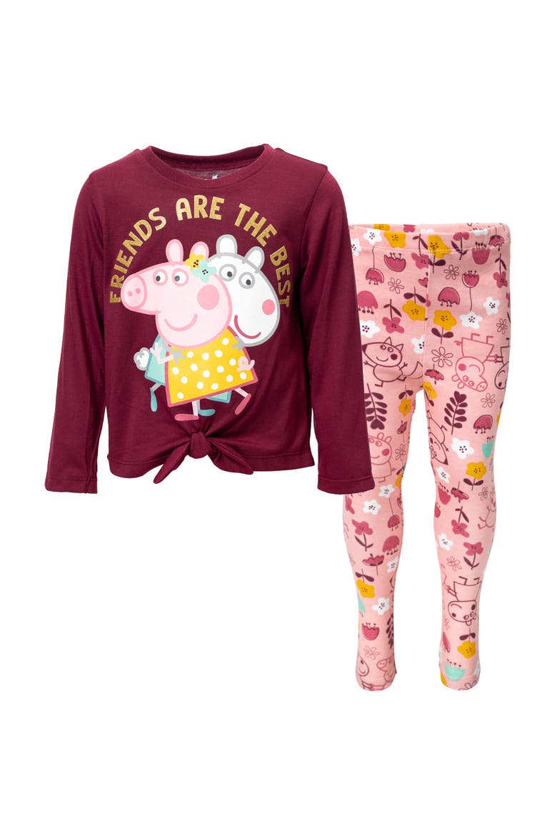 Glitter 2-Piece Tee and Leggings Set, Main, color, Burgundy Peppa Suzy