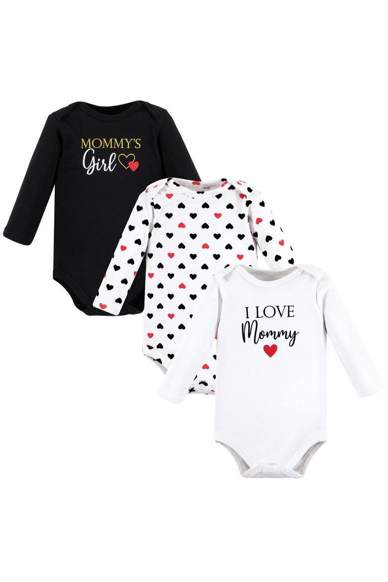 Little Soft Cotton Long-Sleeve One-Piece 3Pk, Main, color, Girl Mommy Red Black 3-Pack