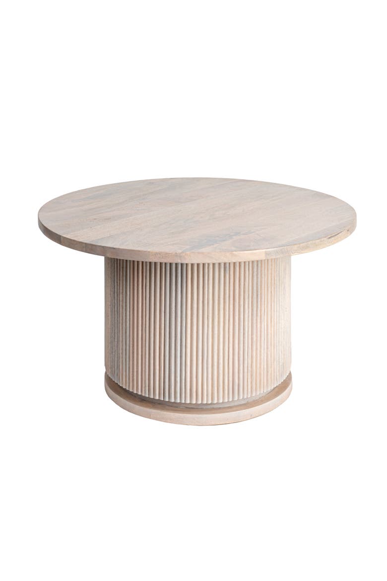 Round Pedestal Coffee Table with Ribbed Base, Main, color, Natural