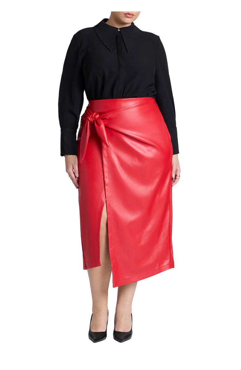 ELOQUII Wrap Front Faux Leather Midi Skirt, Main, color, 