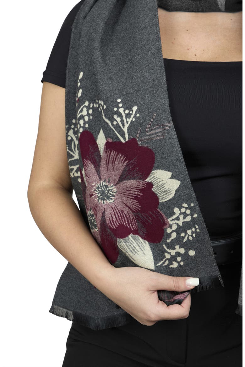 Floral Reversible Scarf, Alternate, color, CHARCOAL