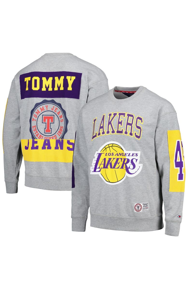 TOMMY JEANS Men's Tommy Jeans Heather Gray Los Angeles Lakers Hayes Crew Neck Pullover Sweatshirt, Alternate, color, Heather Gray