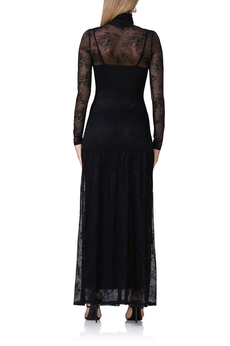 Billie Long Sleeve Sheer Lace Maxi Dress, Alternate, color, NOIR