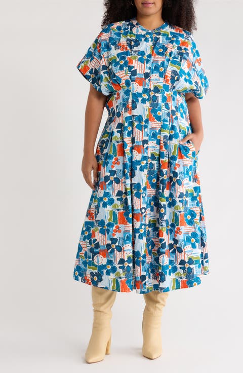 Lamorna Print Organic Cotton Midi Dress (Plus)