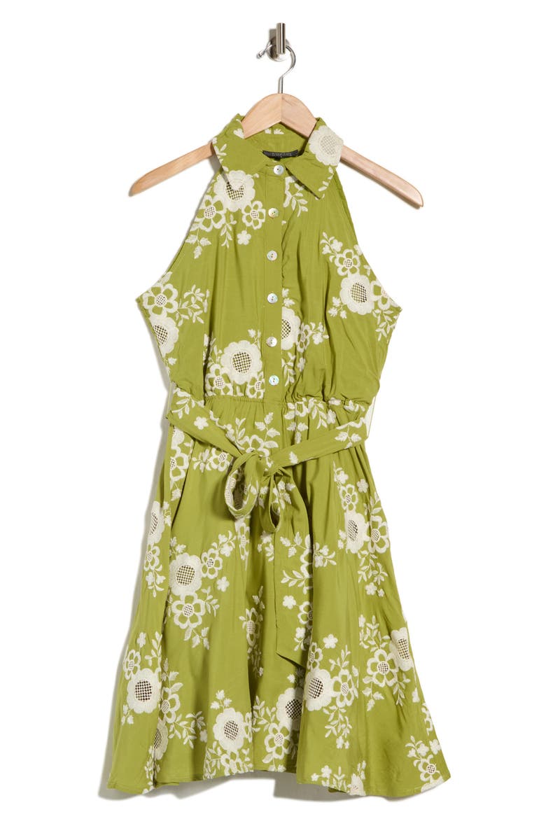 Embroidered Cotton Halter Midi Dress, Alternate, color, GREEN