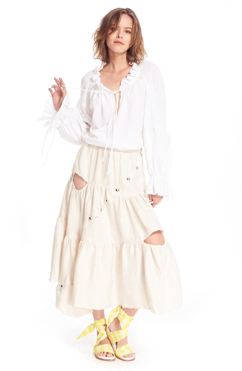 Marques’Almeida Marques'Almeida Diagonal Snap Tiered Linen Skirt, Alternate, color,