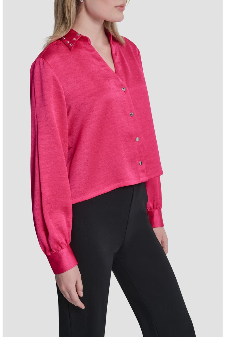 Grommet Collar Button-Up Shirt, Alternate, color, HOT PINK