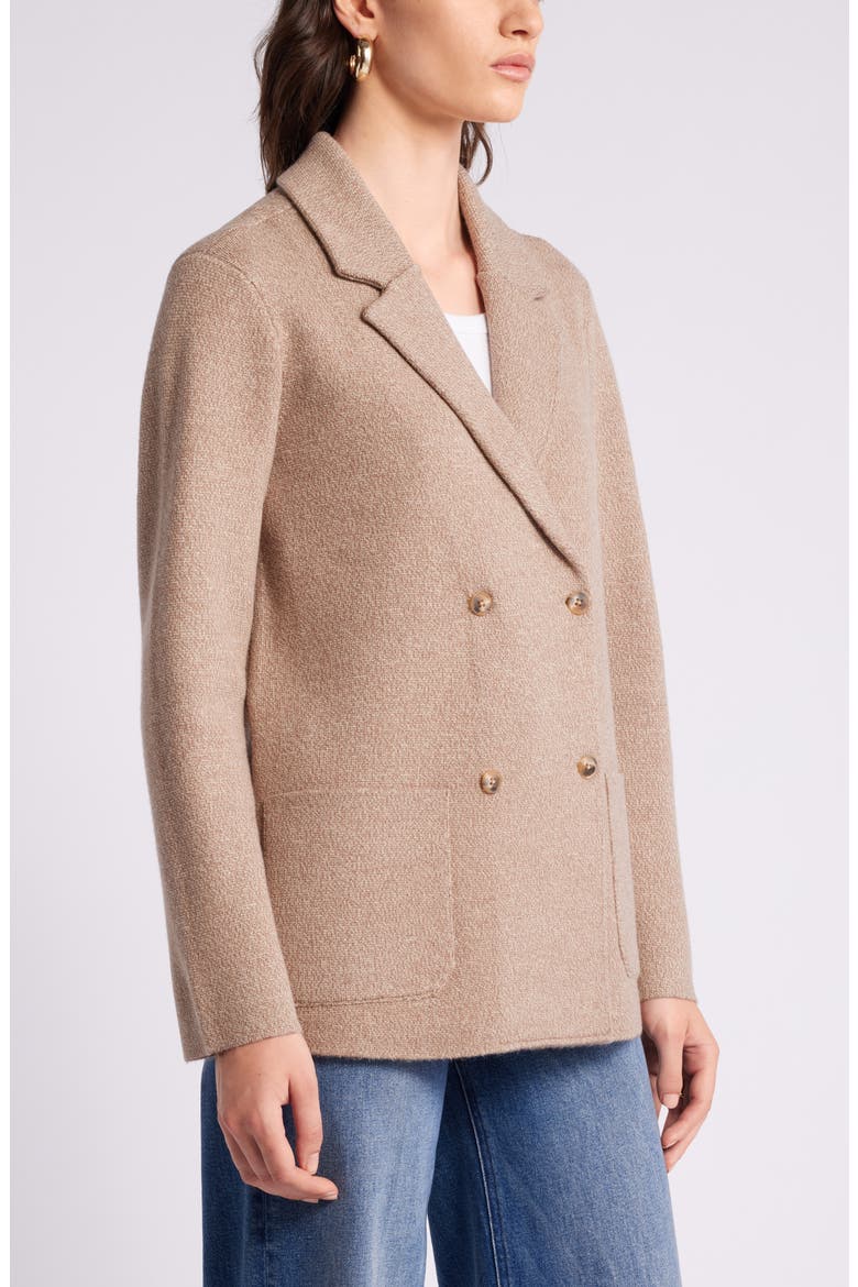 Marled Doubled Breasted Knit Blazer, Alternate, color, CAMEL MARL