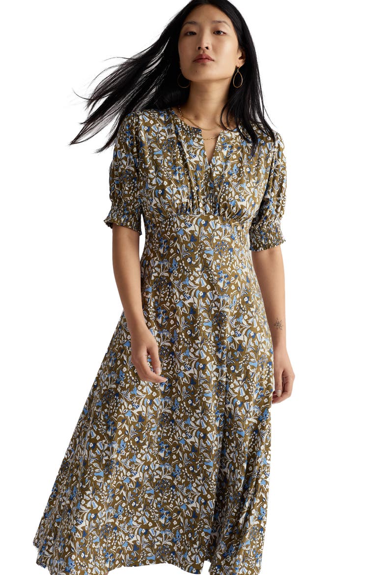 Fenil Floral Midi Dress, Alternate, color, WOODLAND FLORAL SEAGRASS