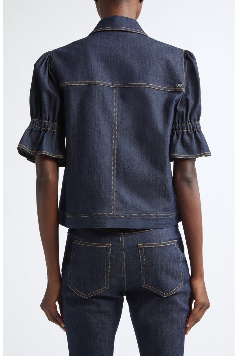 Holly Puff Shoulder Denim Jacket, Alternate, color, INDIGO