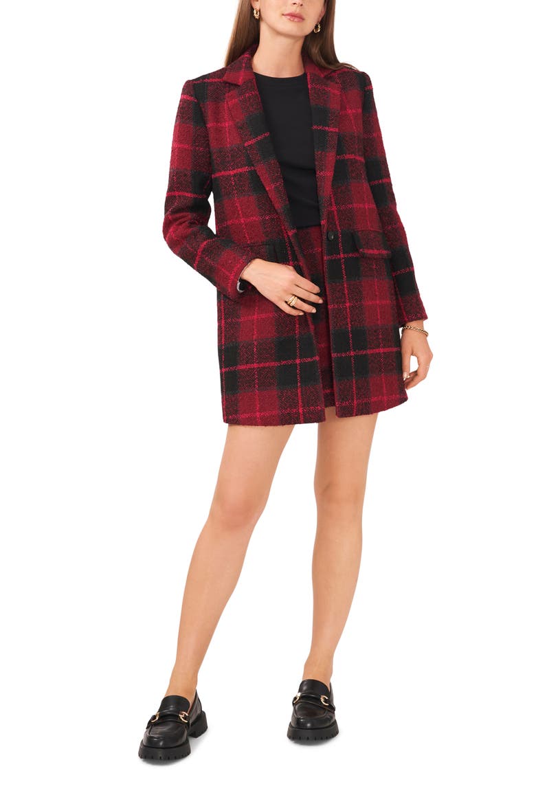 One-Button Plaid Jacket, Alternate, color, BLACK/ FUCHSIA