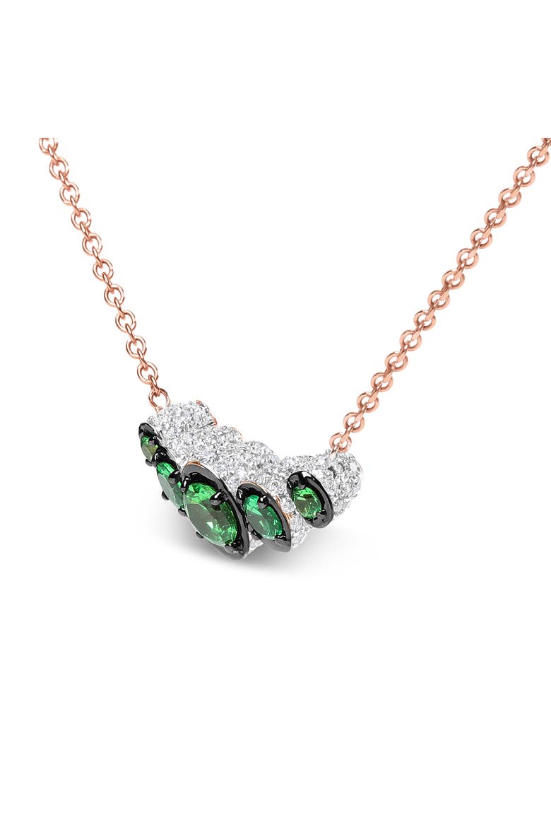 18K Gold 3/4 Ctw Diamonds & Tsavorite Curved Bar Choker Necklace, Alternate, color, Pink