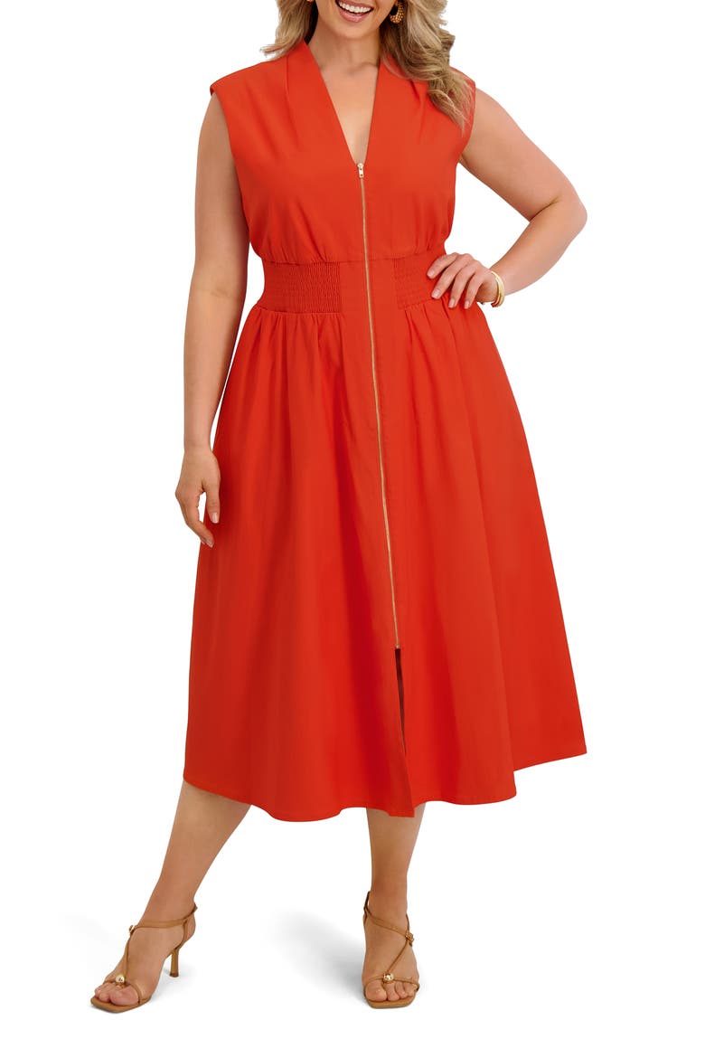 Front Zip Midi Dress, Main, color, TERRACOTA