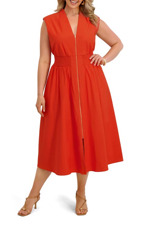 Front Zip Midi Dress (Plus)