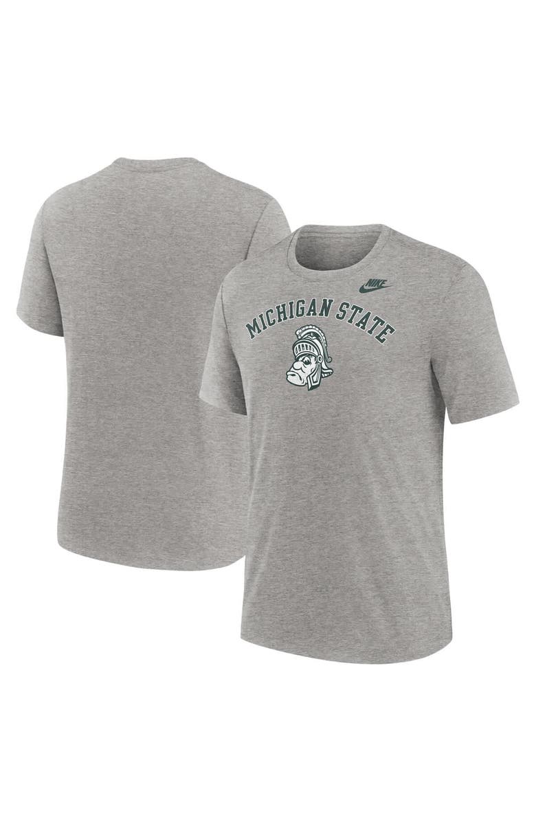 Nike Men's Nike Heather Gray Michigan State Spartans Legacy Arch Tri-Blend T-Shirt, Alternate, color, Heather Gray