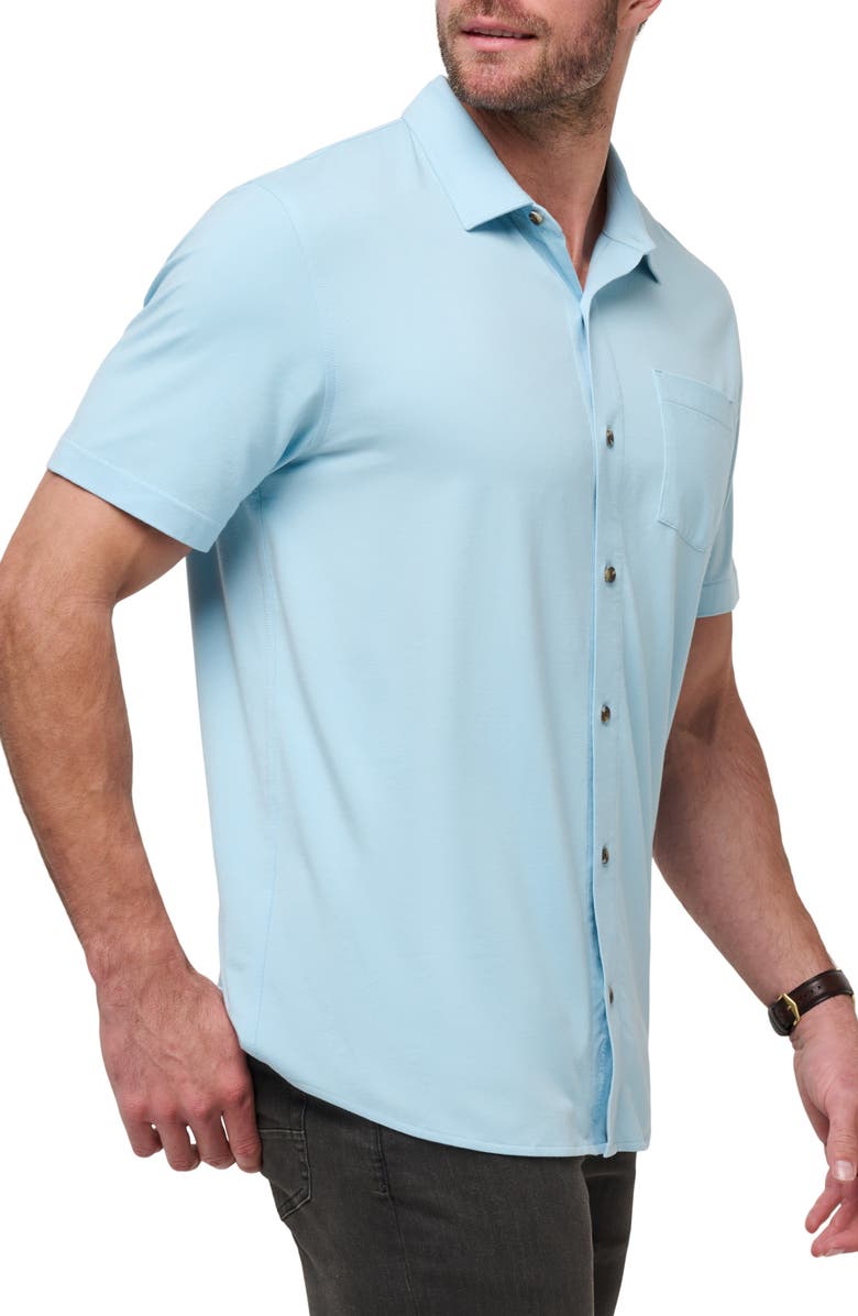TravisMathew Sands of Time Short Sleeve Stretch Button-Up Shirt, Alternate, color, Dream Blue