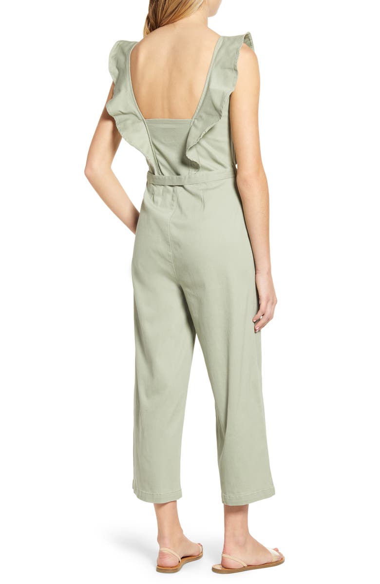 Tinsel Ruffle Strap Belted Jumpsuit, Alternate, color, 