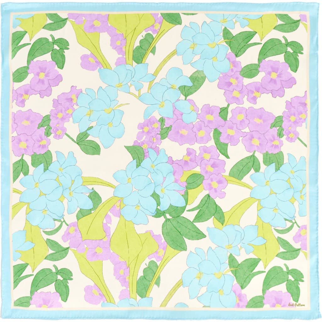 Lost Pattern Nyc "rosebay Floret" Silk Bandana Scarf In Blue