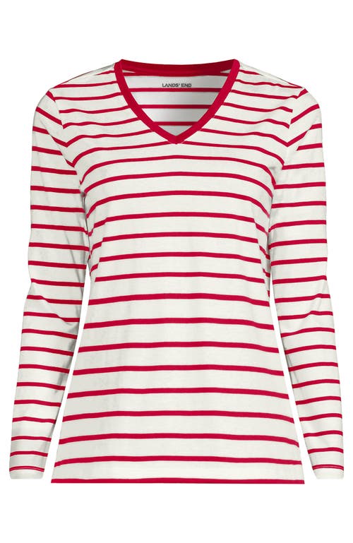Lands' End Relaxed Supima Cotton Long Sleeve V-neck T-shirt In White