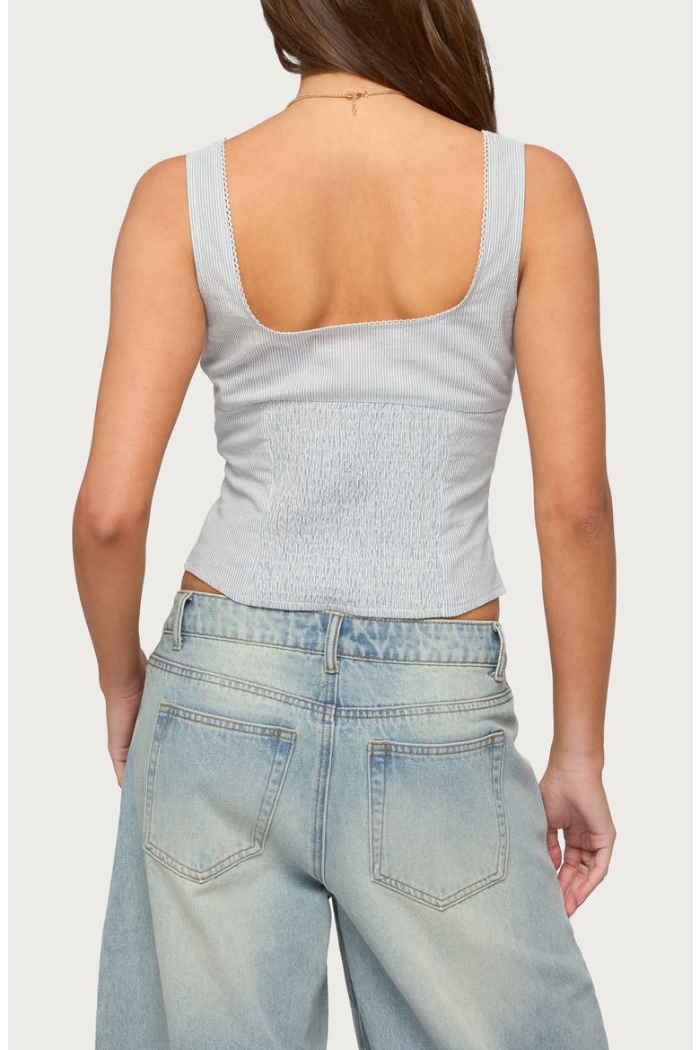 Katiya Pinstripe Crop Cotton & Linen Button-Up Top, Alternate, color, BLUE-AND-WHITE