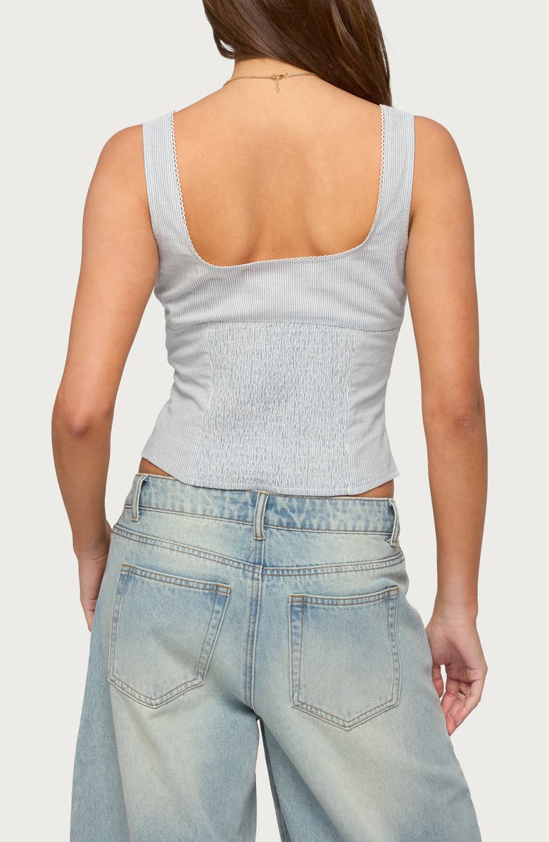 EDIKTED Katiya Pinstripe Crop Cotton & Linen Button-Up Top, Alternate, color, 