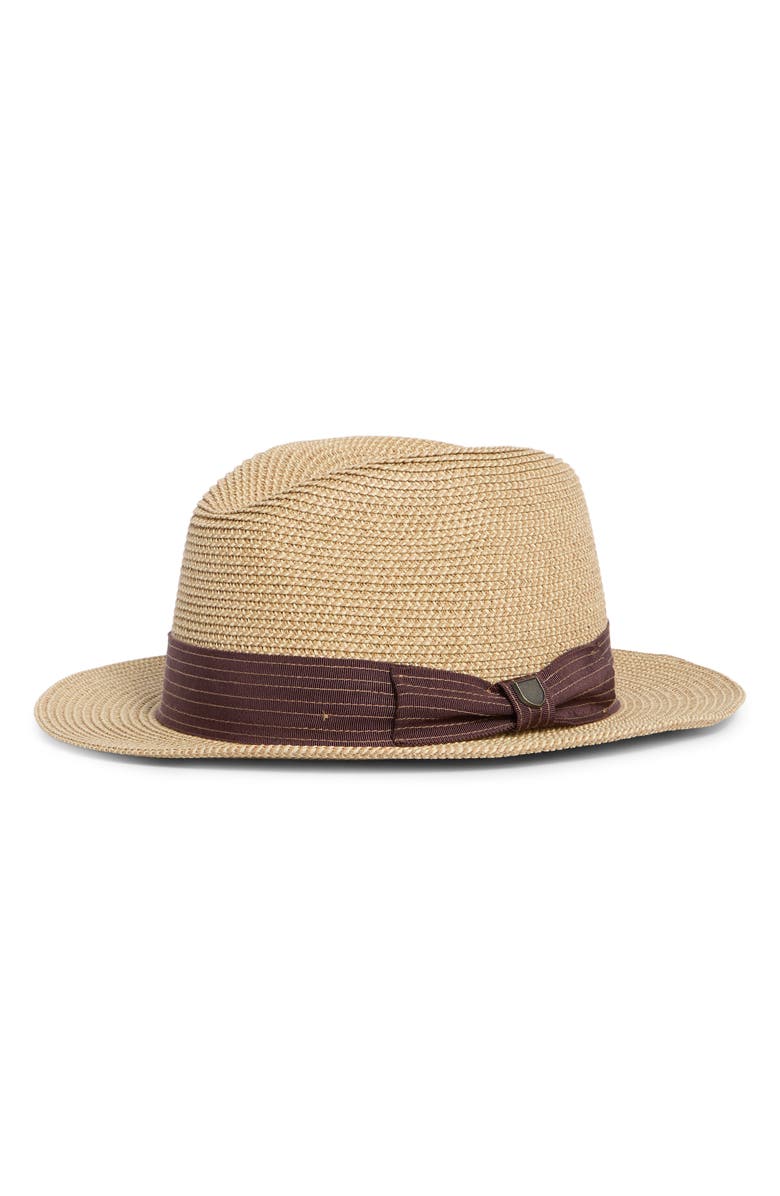 Brixton Roma Packable Straw Fedora, Main, color, Multi Brown/ Chocolate
