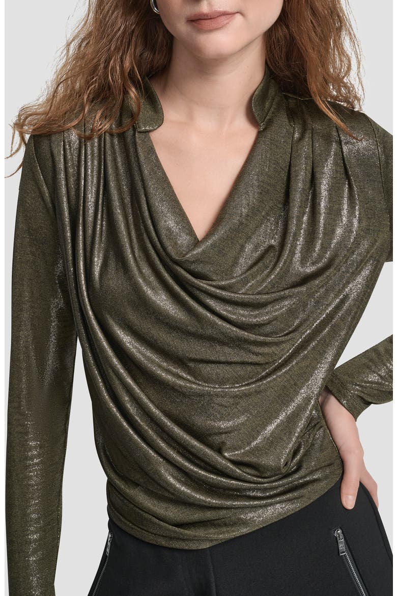 Heather Foil Drape Top, Alternate, color, DARK OLIVE