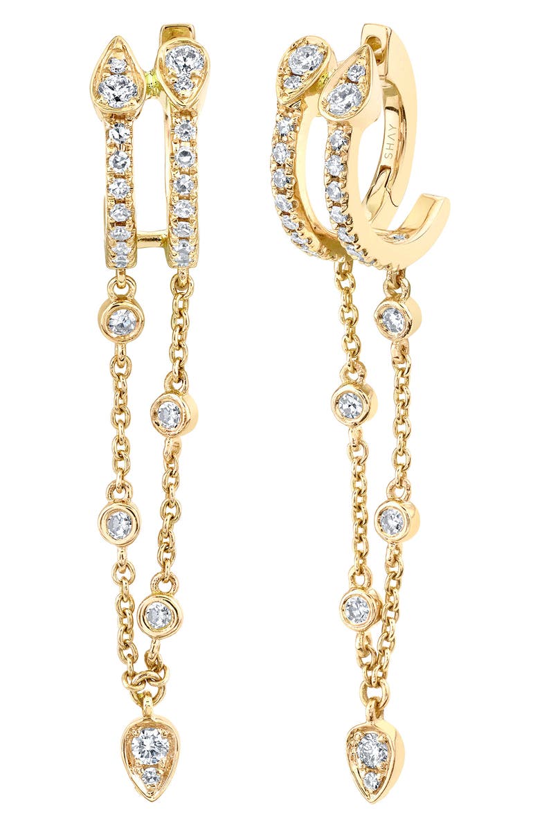 SHAY Diamond Fringe Double Hoop Drop Earrings, Main, color, Yellow Gold