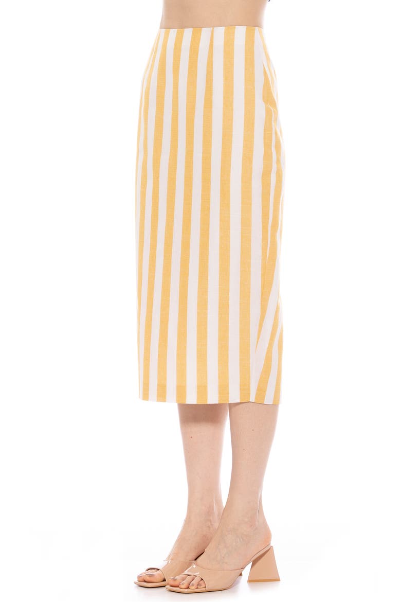 Jacki Stripe Linen Midi Pencil Skirt, Alternate, color, YELLOW STRIPE