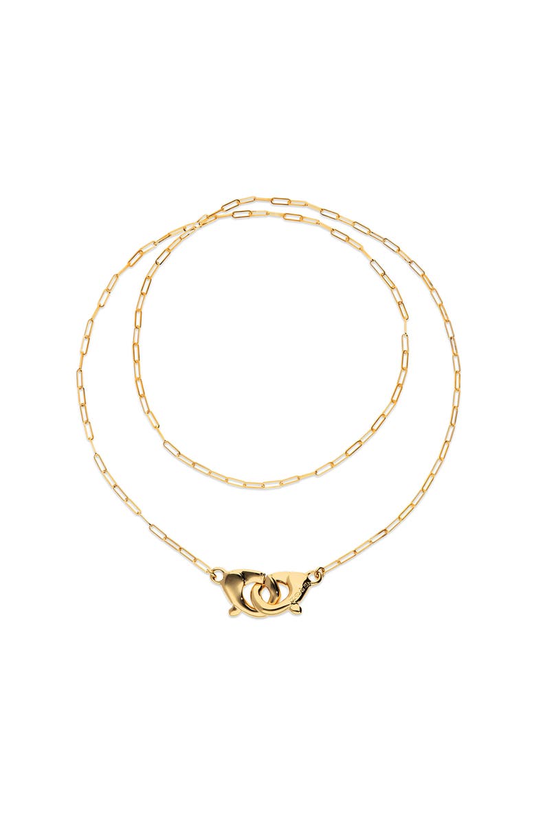 UNODE50 Long 18k gold-plated necklace with interlocking carabiner detail, Main, color, Gold
