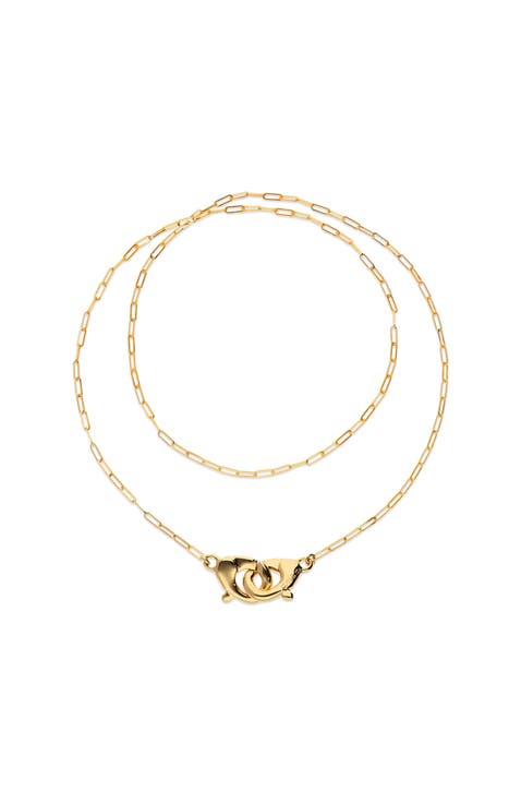 Long 18k gold-plated necklace with interlocking carabiner detail