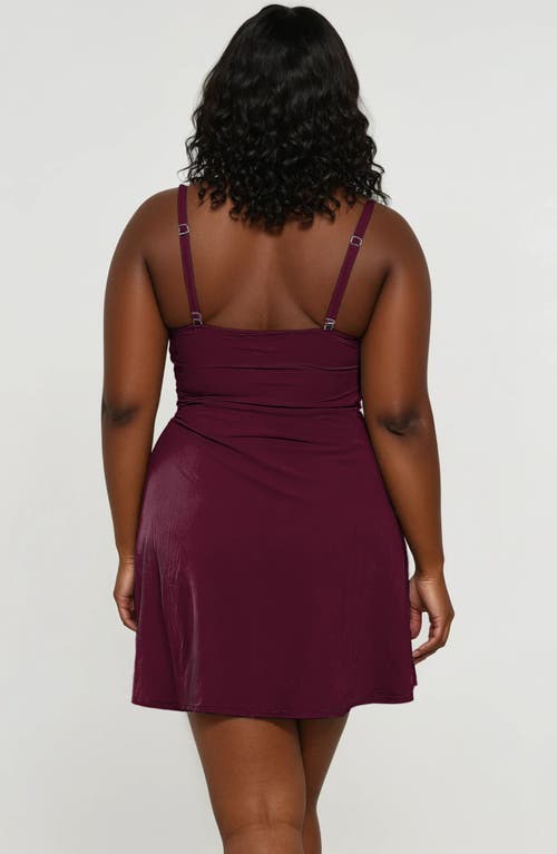 Calypsa Plus Size Alana Wrap-style Swim Dress With Hidden Bottoms And Adjustable Straps In Burgundy