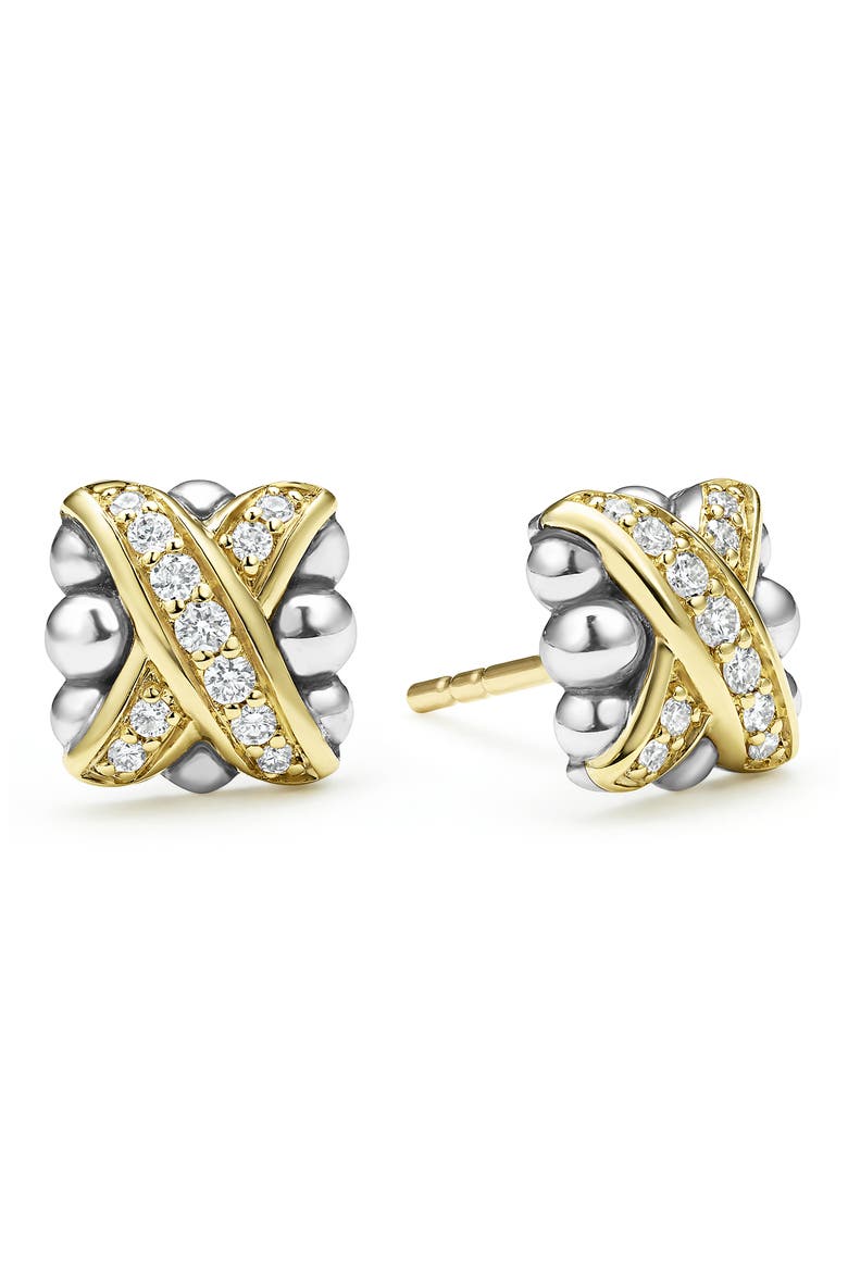 Embrace Pavé Diamond & Caviar Stud Earrings, Main, color, METALLIC