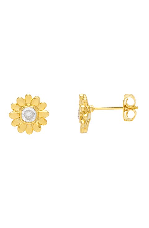 Square Cubic Zirconia Flower Stud Earrings