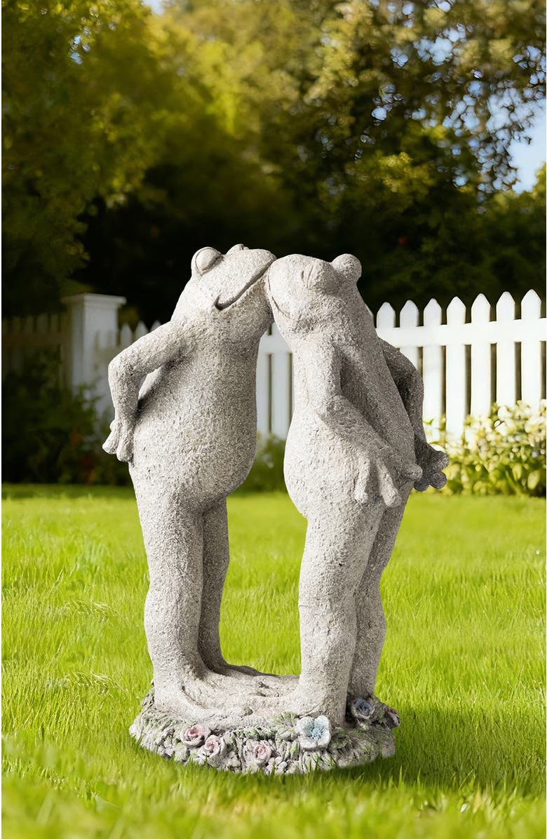 Glitzhome 15.25"H Resin Kissing Frogs Statue, Alternate, color, Grey