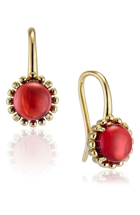 14K Yellow Gold Garnet Cabochon Drop Earrings
