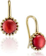 House of Frosted 14K Yellow Gold Garnet Cabochon Drop Earrings