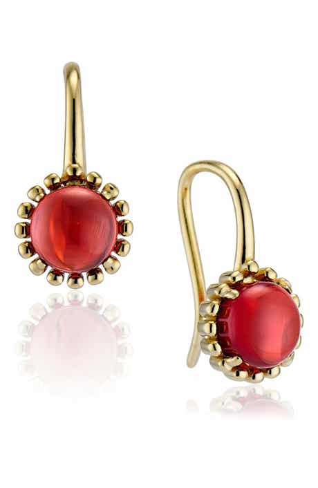 House of Frosted 14K Yellow Gold Garnet Cabochon Drop Earrings