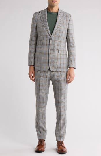 ENGLISH LAUNDRY ENGLISH LAUNDRY PLAID KHAKI STRETCH MÉLANGE SUIT