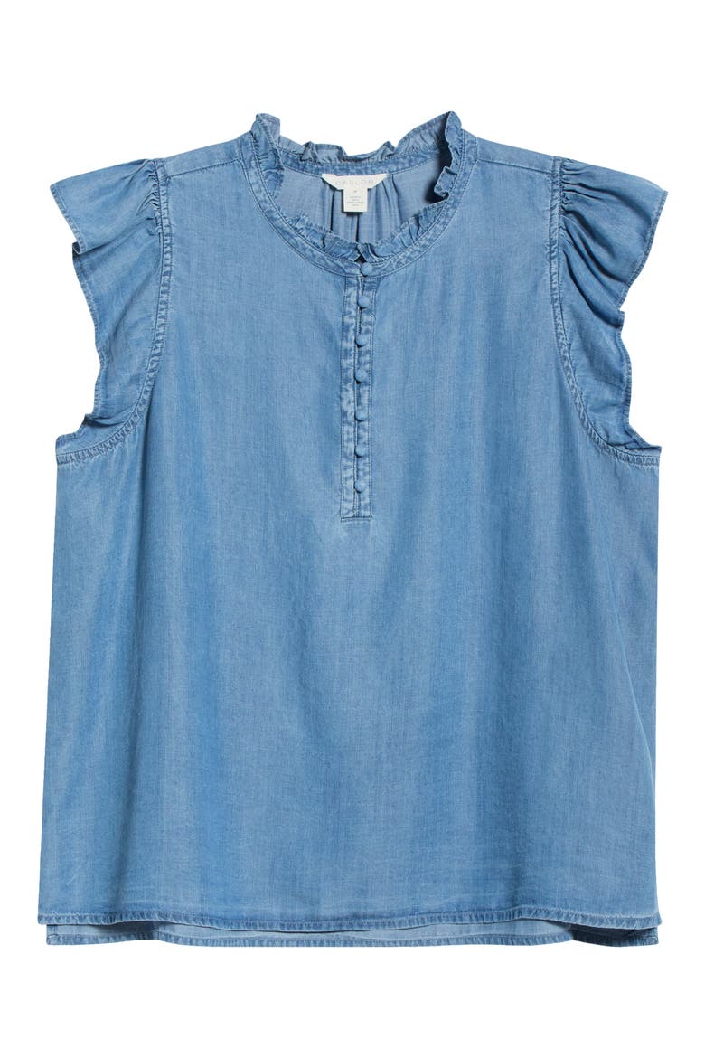 Flutter Sleeve Popover Chambray Top, Alternate, color, MEDIUM WASH