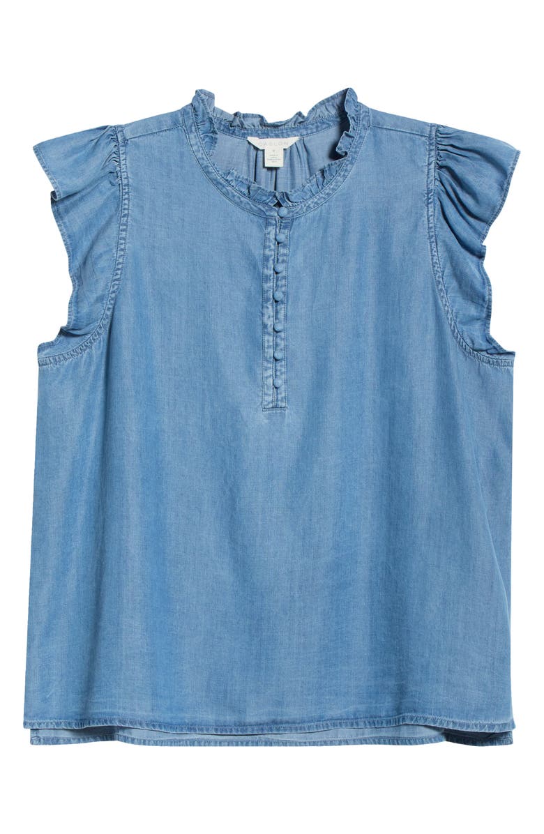 Caslon<sup>®</sup> Flutter Sleeve Popover Chambray Top, Alternate, color, Medium Wash