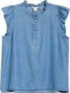 Caslon® Flutter Sleeve Popover Chambray Top