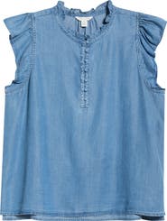 Caslon® Flutter Sleeve Popover Chambray Top