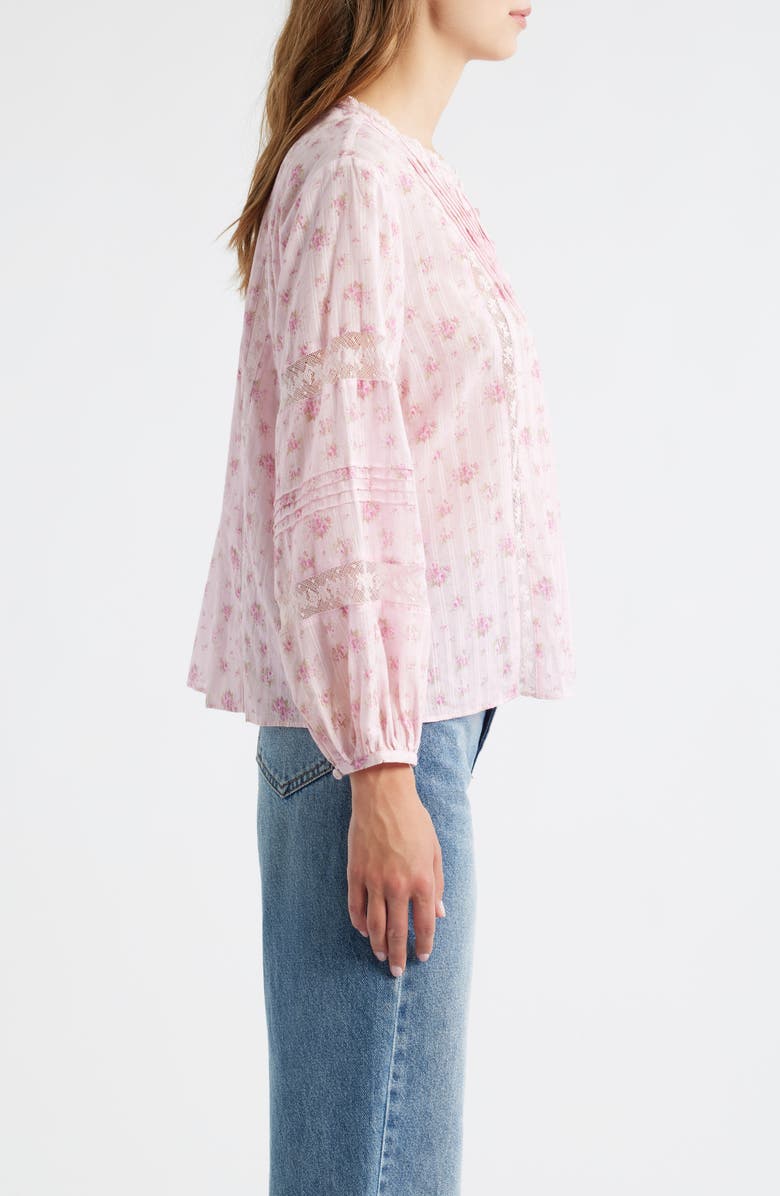 LoveShackFancy Lita Floral Long Sleeve Cotton Button-Up Top, Alternate, color, Raspberry Fields
