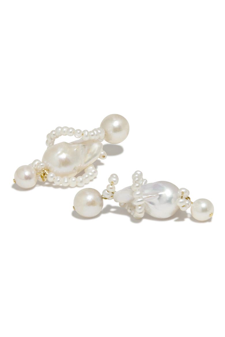 Carvings Baroque & Freshwater Pearl Drop Earrings, Alternate, color, 18CT GOLD PLATED