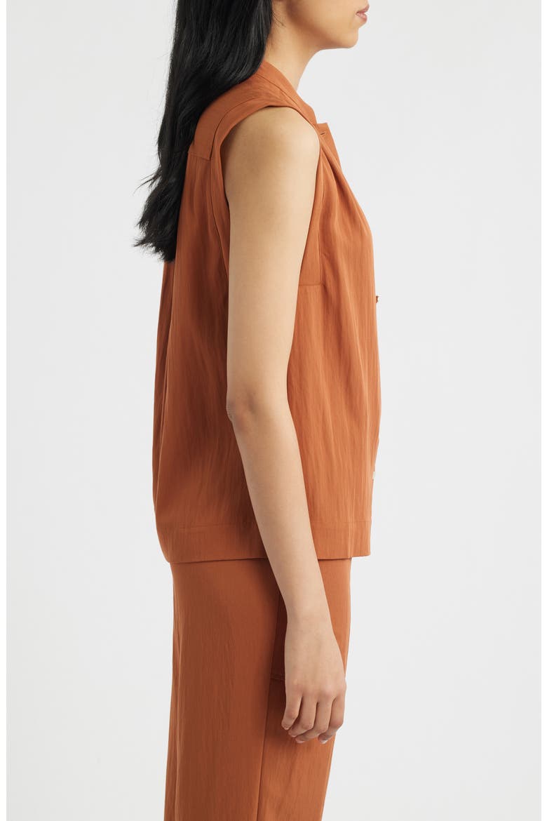 Pleated Sleeveless Button-Up Shirt, Alternate, color, CEDAR SPICE