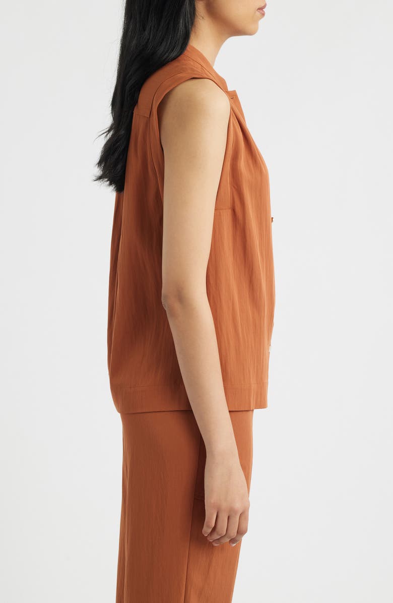 Anne Klein Pleated Sleeveless Button-Up Shirt, Alternate, color, Cedar Spice
