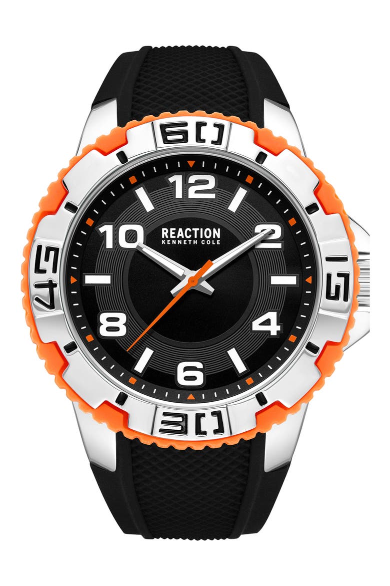 Three Hand Quartz Silicone Strap, 49mm, Main, color, BLACK