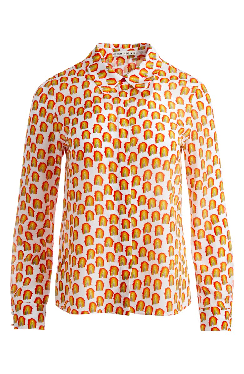 Alice + Olivia Willa Abstract Print Silk Button-Up Shirt, Alternate, color, 